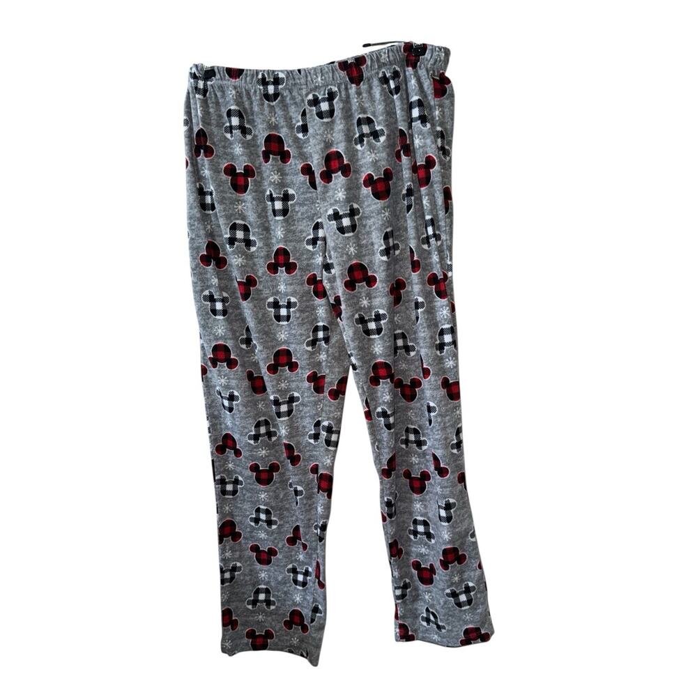 Disney Mickey Mouse Fleece Pajama Pants Womens‎ XXL Gray Holiday Plaid Bedtime